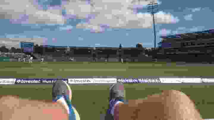 This image shows the view of Edgbaston while cricket is being played. The grass looks fantastic 
