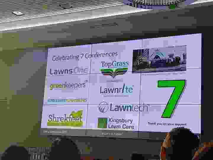 This image of of a slide at the UKLCA Conference showing Kingsbury Lawn Care as one of only 7 lawn care companies to have attended all 7 conferences