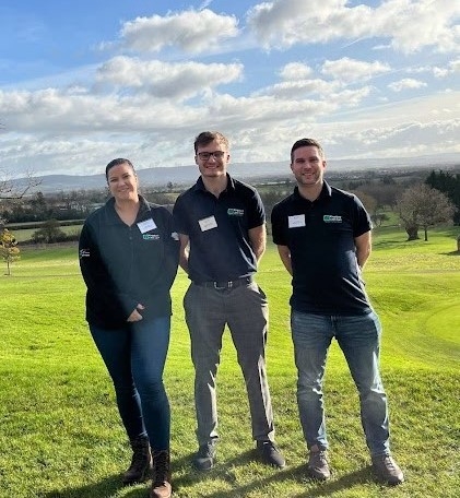This image is of Kelly, Jack and Stan of Kingsbury Lawn Care at the UK Lawn Care Conference 2023